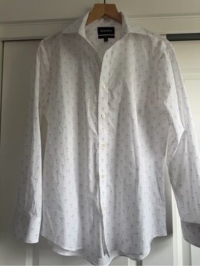 Bonobos White Palm-Print Button-Up Slim Fit Shirt Neck Size 15.5